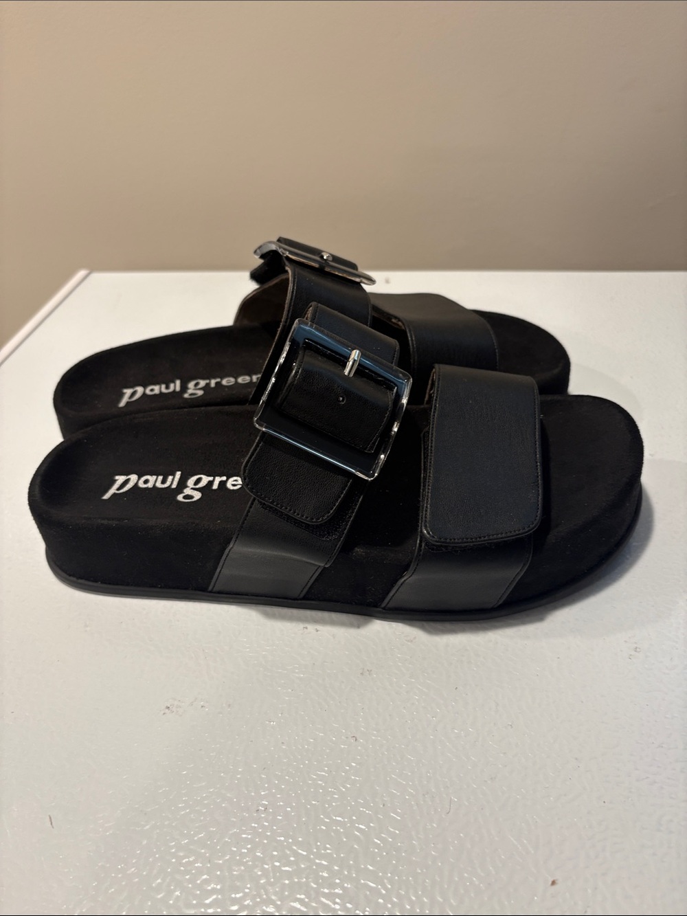 Paul Green Black Double-Strap Buckle Sandals - Picture 6 of 9